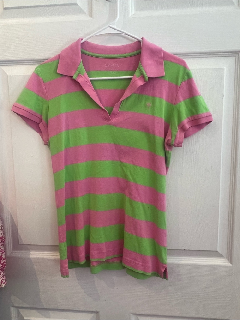 Lilly Pulitzer Striped Polo Top in Pink and Green sz M